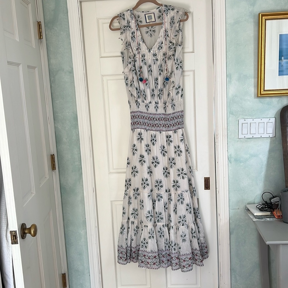Floral Maxi Dress in White and Blue